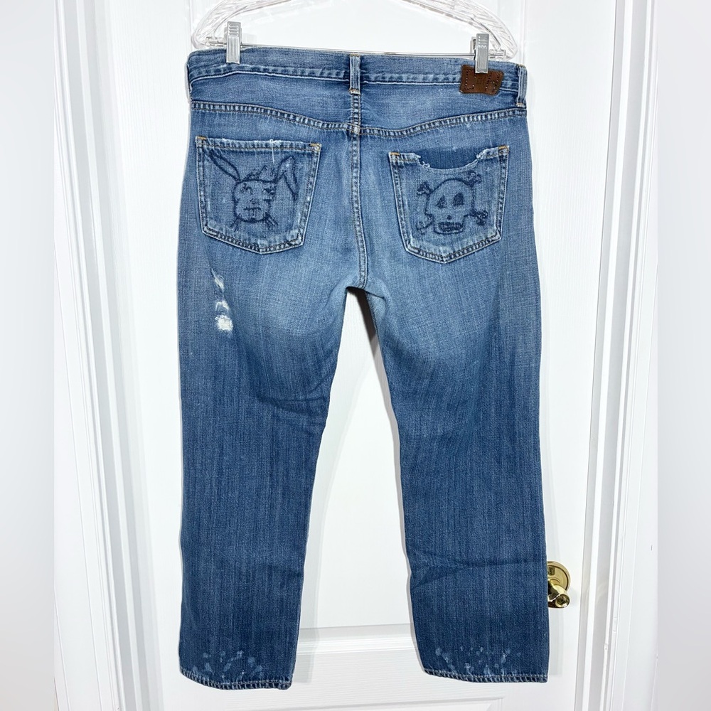 Y2K COH Skull Rabbit Pocket Distressed Selvedge Cropped Boyfriend Jeans Size 31